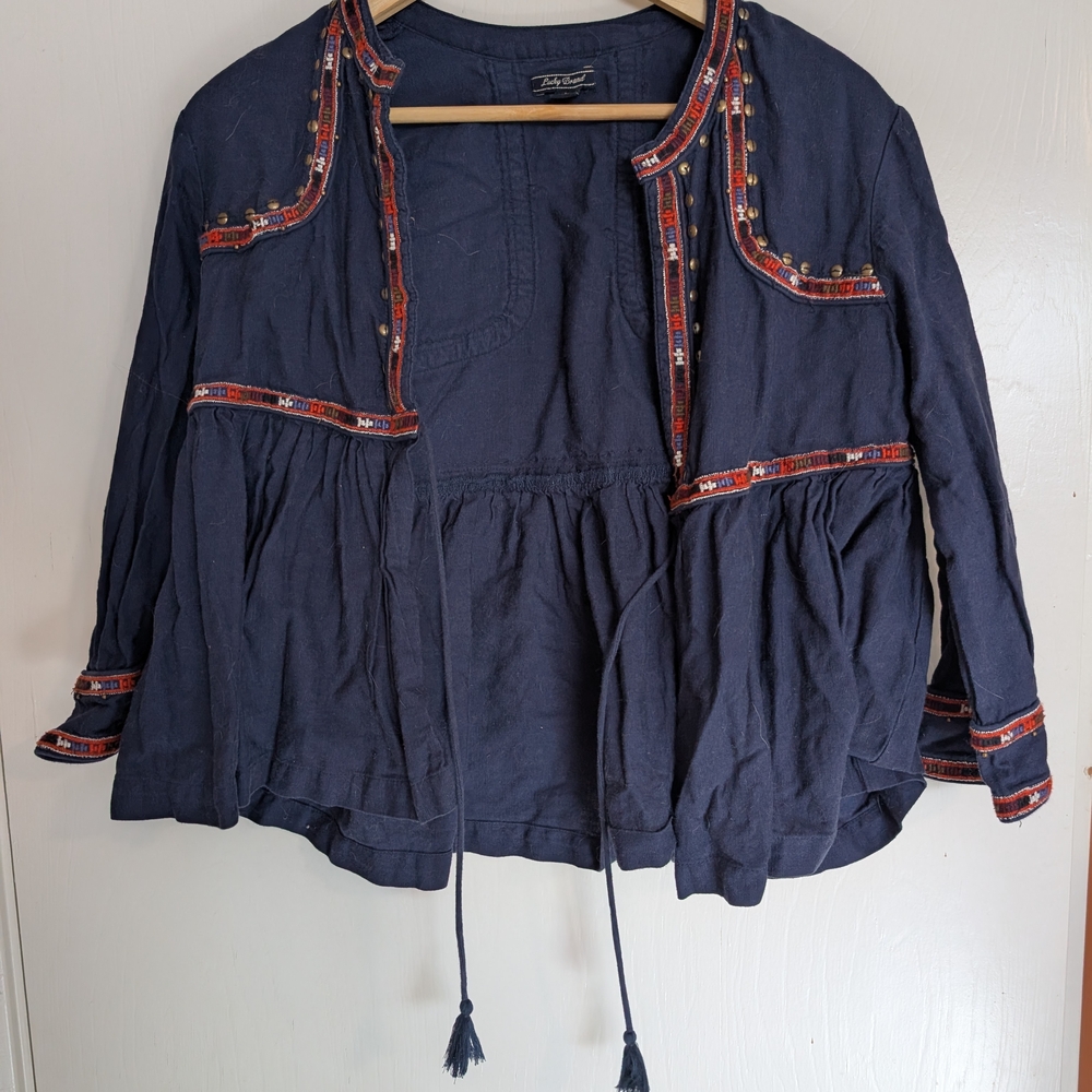 Lucky Brand Navy Blue Embroidered Top